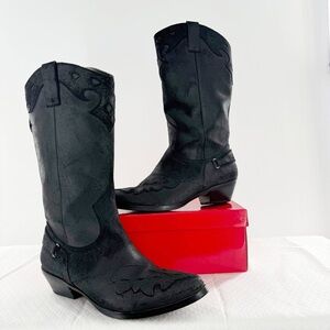 Reba Black Suede Leather Lance Western Boots women’s size 9
